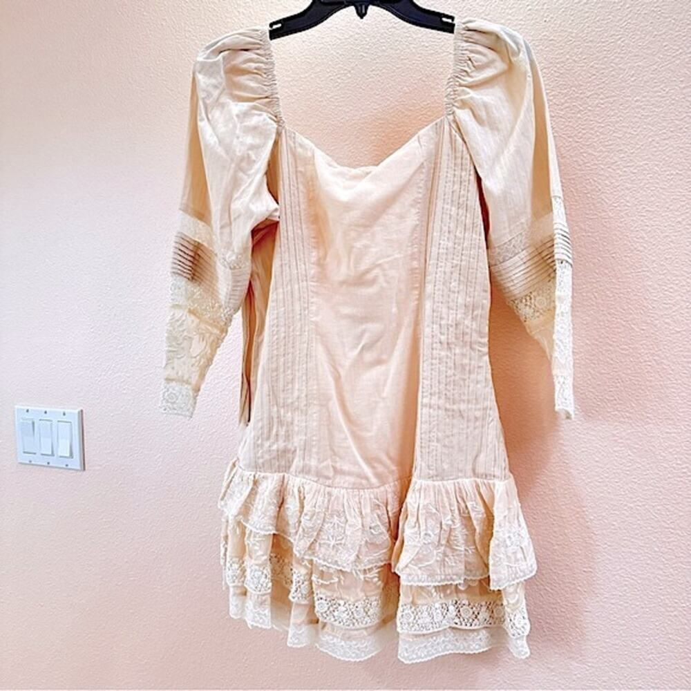 Loveshackfancy Cotton Lace Ruffles Mini Dress 3/4th Sleeves Floral Cream Size 6 - Picture 8 of 16